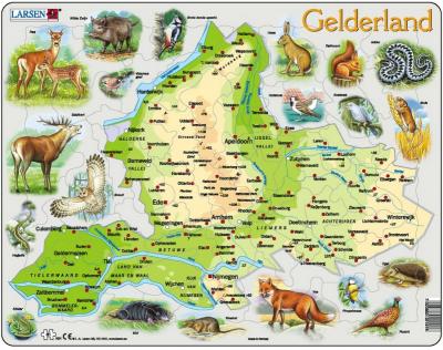 LARSEN Puzzle Cadre - Carte de Gelderland et ses Animaux (en Allemand)