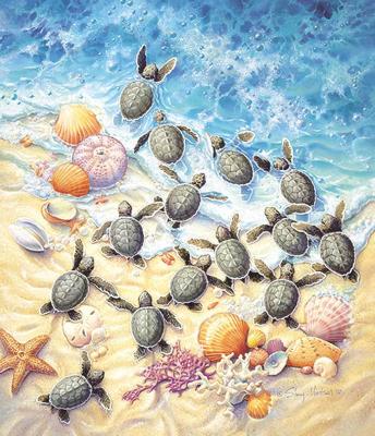 SUNSOUT Green Turtle Hatchlings 550 pc Jigsaw Puzzle 