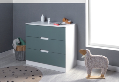 Commode 3 tiroirs Blanc et Vert