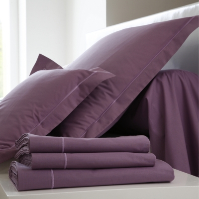 BLANC DES VOSGES Drap housse Coton  180 x 200 cm Prune