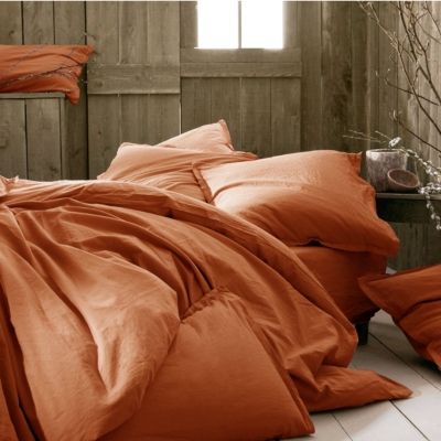 GENERIQUE Drap housse coton lin lav&eacute; Flandres CAMIF-160 x 200 cm-Terracotta 