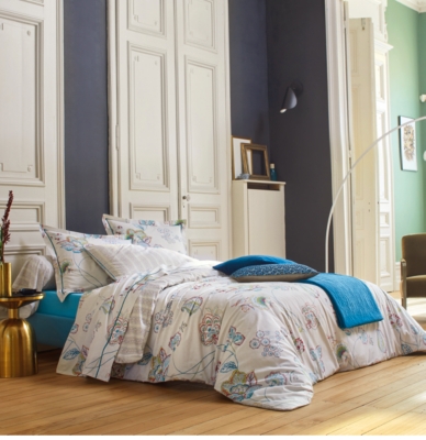 BLANC DES VOSGES Housse de couette Colibris , bleu 260 x 240 cm