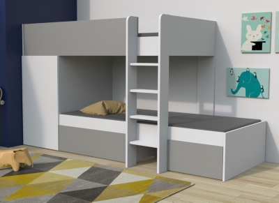 Lit superpos&eacute; twin 90x190 avec armoire et tiroirs + 2 sommiers 6425946