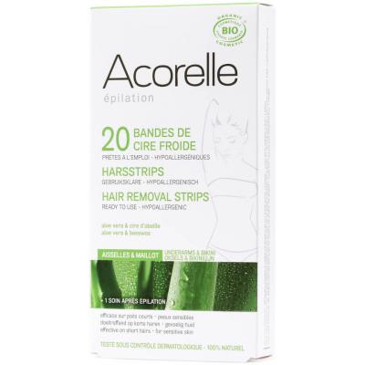 ACORELLE  Bandes D&eacute;pilatoires Biologiques Aisselles Maillot 20 Unit&eacute;s