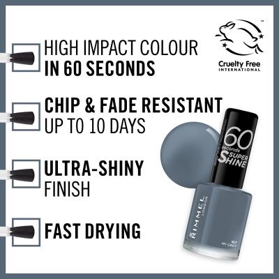 RIMMEL  60 Seconds Super Shine Rita Ora - Vernis &agrave; Ongles My Grey 8 ml