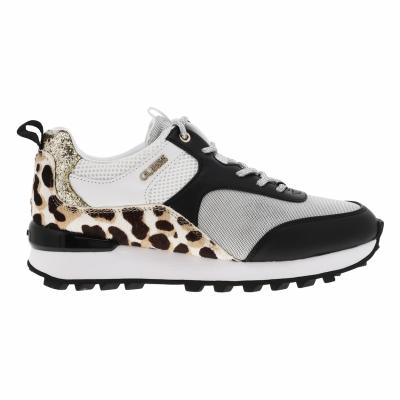 GUESS Sneakers  en cuir blanc &agrave; lacets ronds gris