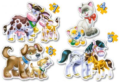 CASTORLAND  Animaux avec b&eacute;b&eacute;s, 4x Puzzle (4 + 5 + 6 + 7) - - Puzzle