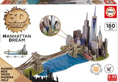 EDUCA Puzzle 3D en Bois - Brooklyn Bridge, Manhattan Dream 