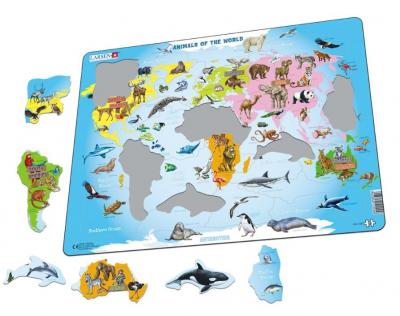 LARSEN  puzzle Puzzle Maxi Wereldg&eacute;ographie et animaux 28 pi&egrave;ces