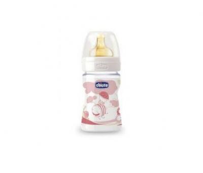CHICCO  bouteille en verre t&eacute;tine large t&eacute;tine normale large caoutchouc +0M rose 150ml 1 pi&egrave;ce