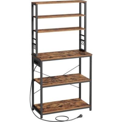 VASAGLE Desserte De Cuisine avec Multiprise 6 Crochets 40 x 80 x 167 cm Marron Rustique et Noir dEncre