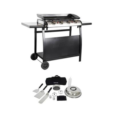 SWEEEK Plancha gaz 4 br&ucirc;leurs 10kw avec desserte et ustensiles