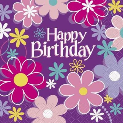 GENERIQUE Haza Original serviettes de table Birthday Blossom violet 16 pi&egrave;ces