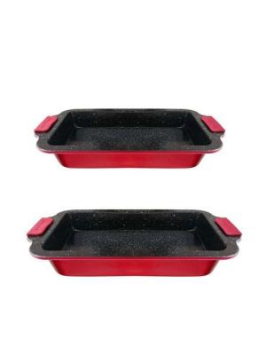 ARTHUR MARTIN 2 plats &agrave; four rectangulaires - acier - rouge - L : 36,5/40 cm 