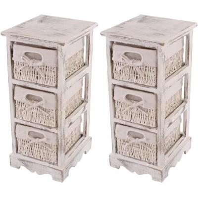 HW - 2x commodes /meubles d'appoint / &eacute;tag&egrave;res, 3 paniers, 25x28x58cm, shabby, vintage, blanc
