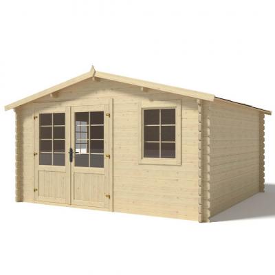 ALTANKA Abri de jardin en bois - 16m2 - 4x4m - Ep. 40mm - Couleur: naturel
