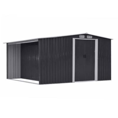 VENTE UNIQUE Abri de jardin m&eacute;tal avec abri b&ucirc;che en acier galvanis&eacute; gris 10,29 m&sup2; - LERY