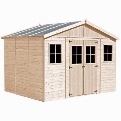 TIMBELA  M331 Abri de Jardin en Bois Naturel - H246x418x318 cm/12 m&sup2;