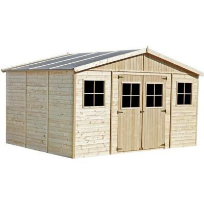 TIMBELA  M331+M331G Abri de jardin en bois H246x418x320 cm/12 m&sup2; AVEC PLANCHER IMPR&Eacute;GN&Eacute;