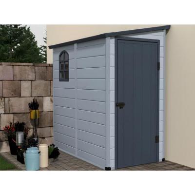 VENTE UNIQUE Abri de jardin en r&eacute;sine adoss&eacute; gris anthracite ALBERTO - 2,12m&sup2;