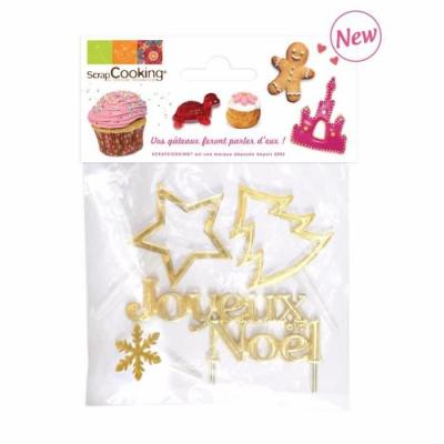 SCRAPCOOKING Accessoires de No&euml;l dor&eacute;s par 4 