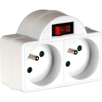 PEREL  EB2SW Adaptateur Interrupteur-2 Prises, Multicolore