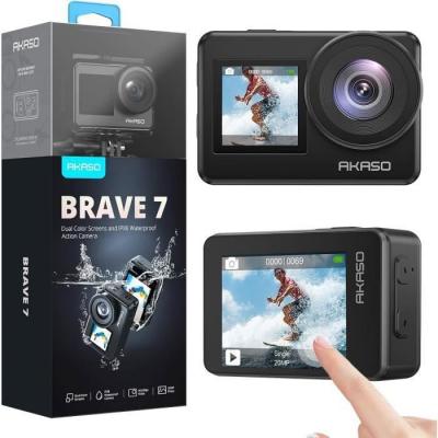 AKASO  Brave 7 4K Cam&eacute;ra Sport IPX8 10M &Eacute;tanche &Eacute;cran Tactile 30FPS 20MP EIS 2.0 110 WiFi 512GB Commande Vocale Support Micro Noir 