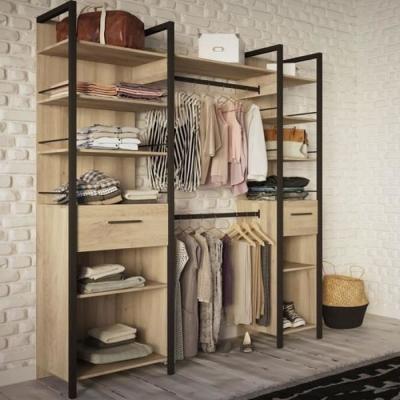 Am&eacute;nagement dressing extensible Ch&ecirc;ne/Noir - gari - l 140/179 x l 48 x h 207 cm - Bois