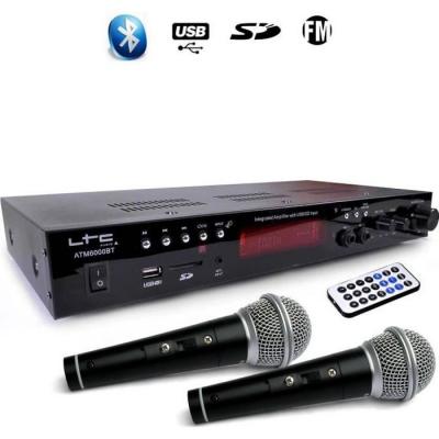 Amplificateur LTC ATM6000BT st&eacute;r&eacute;o HIFI 100W USB/SD/MP3/Bluetooth & Karaok&eacute; avec 2 Micros filaires