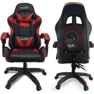 AMSTRAD AMS-800-RED-SKRED Fauteuil / Chaise de bureau Gamer coloris noir & rouge - Design au dos ""T&ecirc;te de mort 