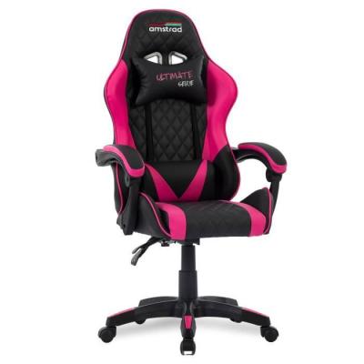 AMSTRAD ULTIMATE-FUSHIA Fauteuil / Chaise de bureau Gamer coloris noir & fushia - coussin lombaire & appuie t&ecirc;te