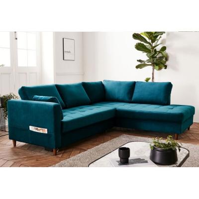 LISA DESIGN Canap&eacute; d'angle droit convertible 5 places ANNA - Velours Bleu canard