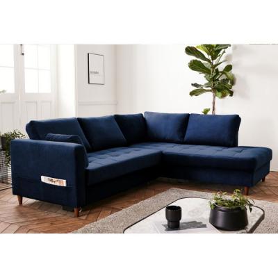 LISA DESIGN Canap&eacute; d'angle droit convertible 5 places ANNA - Velours Bleu nuit