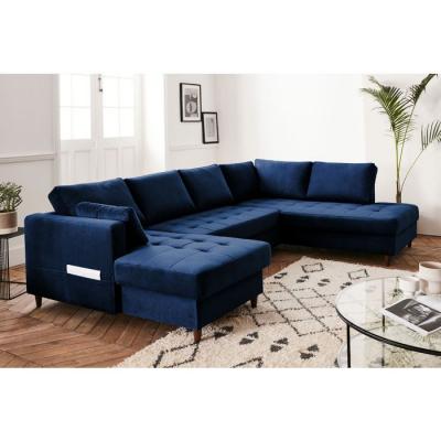 LISA DESIGN  Canap&eacute; panoramique 7 places ANNA - Angle droit - Velours Bleu nuit