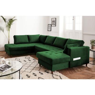 LISA DESIGN Canap&eacute; panoramique Angle gauche 7 places Velours Vert