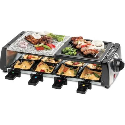 TECHWOOD Appareil &agrave; raclette-grill-plancha-pierre de cuisson,  trgp-896 - 1200 w, inclus : 8 po&ecirc;lons coloris noir 