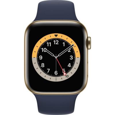 Watch Series 6 GPS + Cellular, APPLE 44mm Gold Stainless Steel Case avec Deep Navy bracelet connect&eacute; - Tr&egrave;s bon &eacute;tat