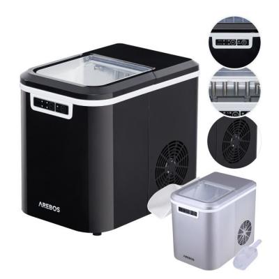 AREBOS  - Machine &agrave; gla&ccedil;ons 12 kg / 24 h 10-15 minutes de production 2 tailles de gla&ccedil;ons R&eacute;servoir d'eau de 2,2 l Silencieuse Noir