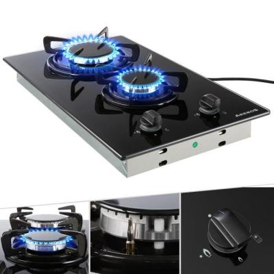 AREBOS  Plaque De Cuisson &Agrave; Gaz En Acier Inox 2 Br&ucirc;leurs 30 Cm Verre Tables De Cuisson Noir
