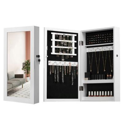 Armoire &agrave; bijoux murale verrouillable avec miroir - H67 cm - Blanc