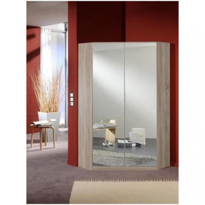Armoire d'angle dressing GABY ch&ecirc;ne 2 portes miroir 95 x 95 cm