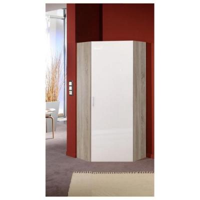 Armoire dressing d'angle MALTA ch&ecirc;ne 1 porte laqu&eacute;e blanc cass&eacute; 80 x 80 cm