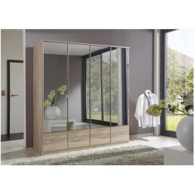 Armoire penderie DINGLE 4 portes miroirs largeur 179 ch&ecirc;ne