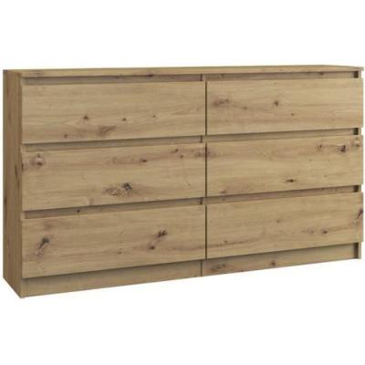 ASTER - Commode large chambre salon bureau - 6 tiroirs - Ch&ecirc;ne 