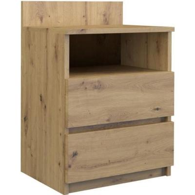 Topeshop - aster T1 Table de chevet 59x40x32 cm Table d'appoint 2 tiroirs + &eacute;tag&egrave;re Chevet style scandinave
