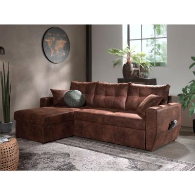 BESTMOBILIER  Canap&eacute; d'angle r&eacute;versible convertible 4 places ASTORIA - Microfibre Marron