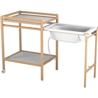 AT4 Table &agrave; Langer avec baignoire en bois de h&ecirc;tre verni Essentiel