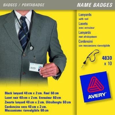 AVERY Lacet textile avec enrouleur - bo&icirc;te de 10 - Noir - 