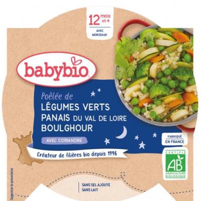 BABYBIO  Bonne nuit L&eacute;gumes verts Panais Boulghour BIO - d&egrave;s 12 mois - 230 g