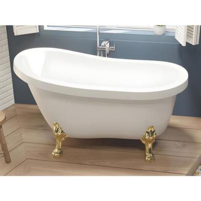 Baignoire &icirc;lot r&eacute;tro avec pieds de lion dor&eacute;s - 200 L - 145 x 74 x 77 cm - Blanche - NISOS II